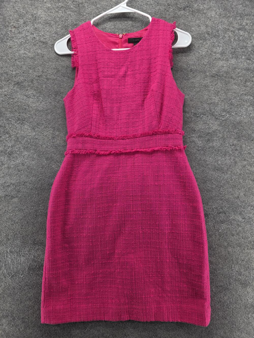 J.CREW Dress Womens 4P Pink Sheath Knee Length Tweed Lined Fringe Workwear Party